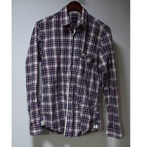 Hugo Boss Slim Fit Plaid Button Down Shirt Pink Blue Gray Size M